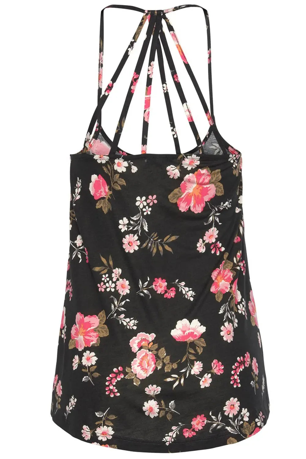 Black Floral Strappy Back Tank Top - Fashionfitz