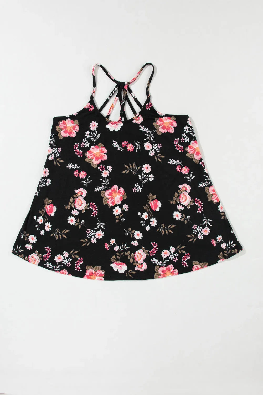 Black Floral Strappy Back Tank Top - Fashionfitz