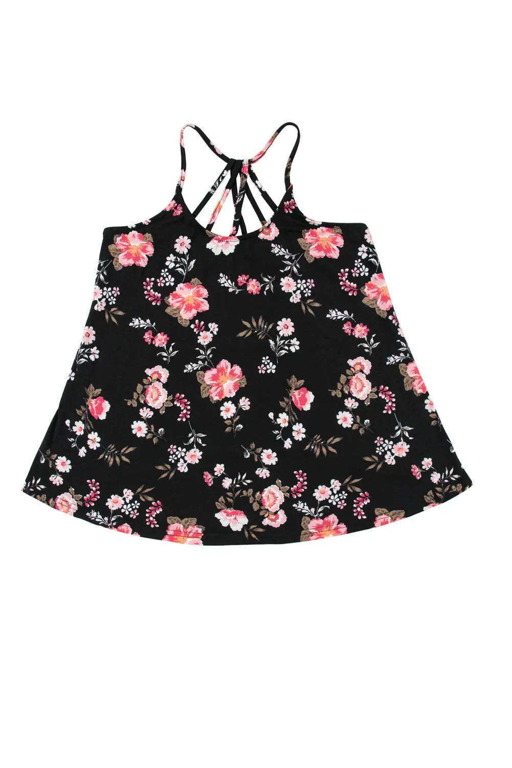 Black Floral Strappy Back Tank Top - Fashionfitz