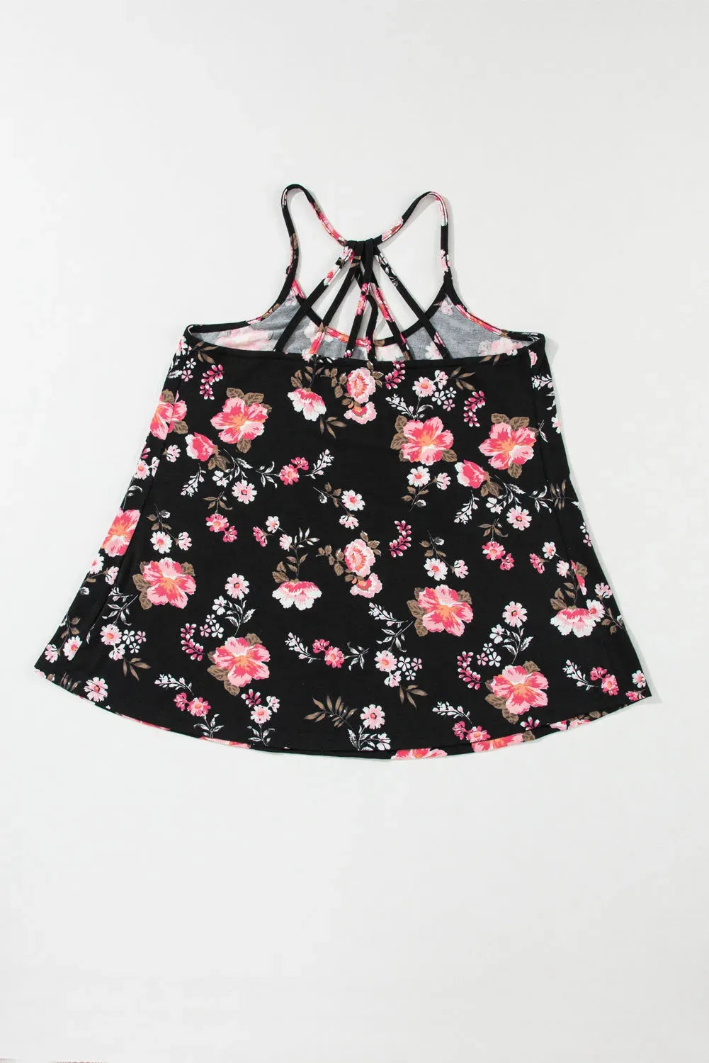 Black Floral Strappy Back Tank Top - Fashionfitz