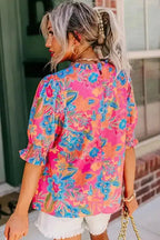 Short Puff Sleeve Floral Blouse - Fashionfitz