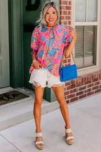 Short Puff Sleeve Floral Blouse - Fashionfitz