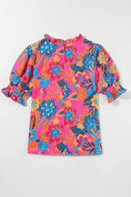 Short Puff Sleeve Floral Blouse - Fashionfitz