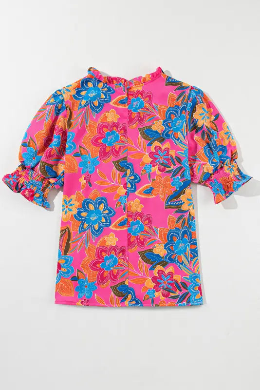 Short puff sleeve floral blouse - blouses