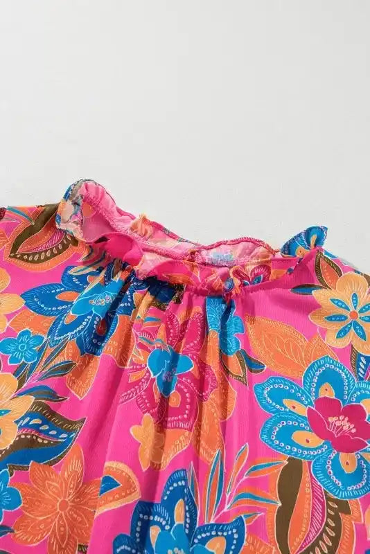 Short Puff Sleeve Floral Blouse - Fashionfitz