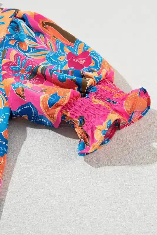 Short Puff Sleeve Floral Blouse - Fashionfitz