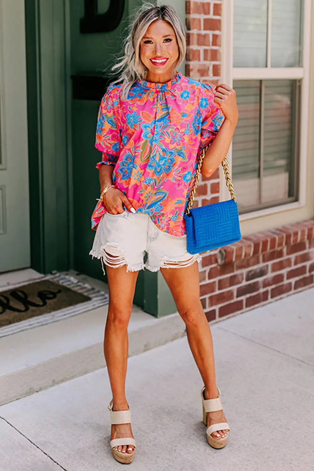 Short puff sleeve floral blouse - tops/blouses & shirts
