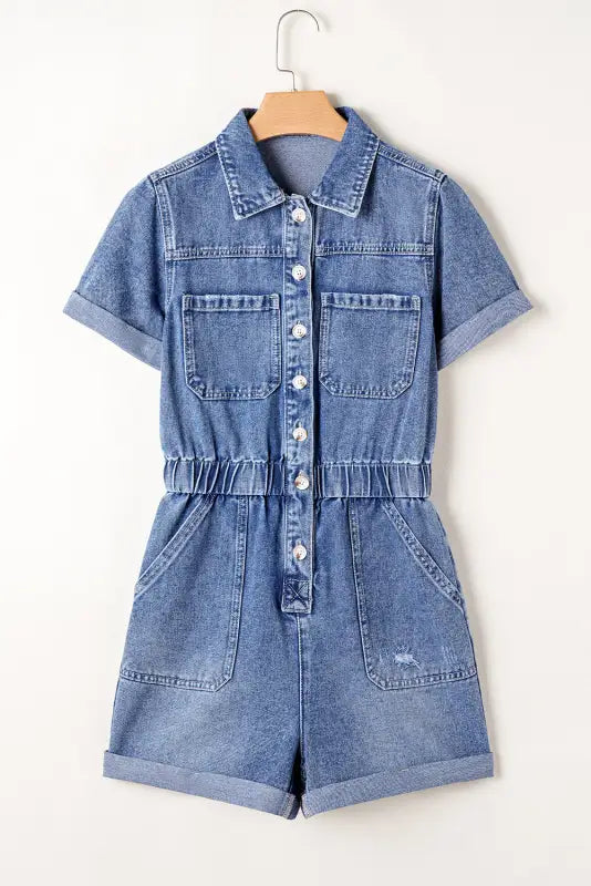 Short sleeve denim romper