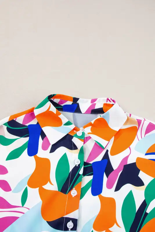 Short sleeve shirt - abstract leafy print - tops/blouses & shirts