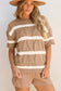 Short sleeve sweater - dark khaki striped cable - tops/short sweaters