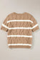 Short sleeve sweater - dark khaki striped cable - tops/short sweaters