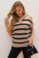 Short sleeve sweater - khaki stripe zipped collar - tops/short sweaters