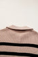 Short sleeve sweater - khaki stripe zipped collar - tops/short sweaters