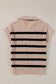 Short sleeve sweater - khaki stripe zipped collar - tops/short sweaters