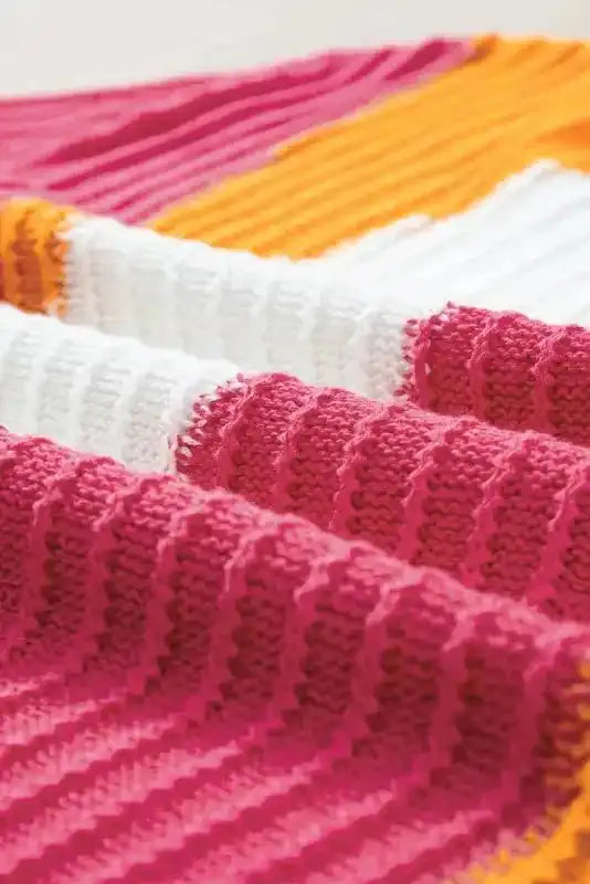 Short Sleeve Sweater - Orange Textured Knit Color-block - Fashionfitz