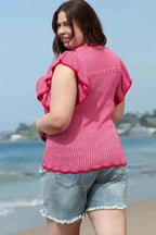 Short Sleeve Sweater - Rose Red Plus Size - Fashionfitz