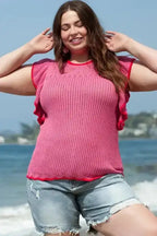 Short Sleeve Sweater - Rose Red Plus Size - Fashionfitz