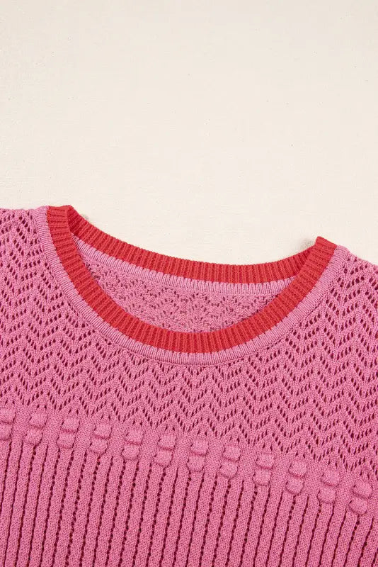 Short sleeve sweater - rose red plus size - sweaters