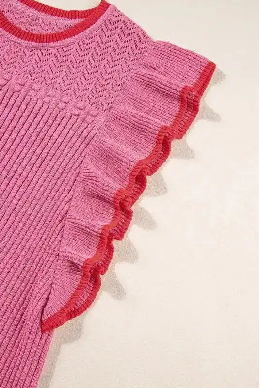 Short Sleeve Sweater - Rose Red Plus Size - Fashionfitz