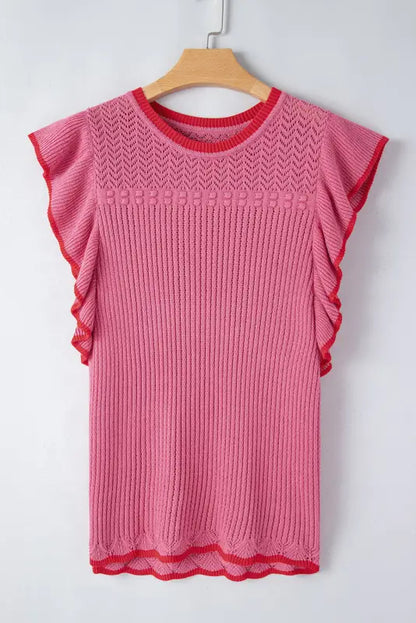 Short sleeve sweater - rose red plus size - 1x / 75% viscose + 25% polyester - sweaters