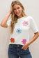 Short sleeve sweater - white cute flower applique - tops/short sweaters