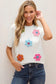 Short sleeve sweater - white cute flower applique - tops/short sweaters