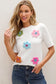 Short sleeve sweater - white cute flower applique - tops/short sweaters