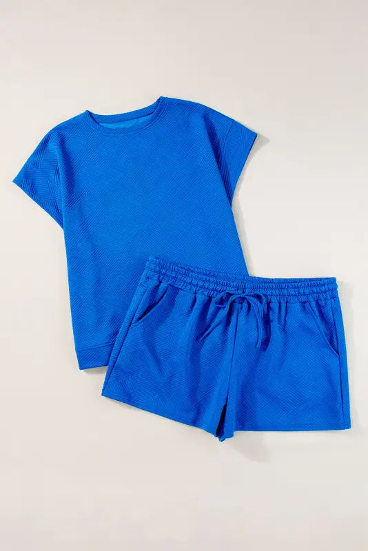 Shorts 2pcs outfit - dark blue plus size fashion textured - 1x / 97% polyester + 3% elastane - size/plus loungewear