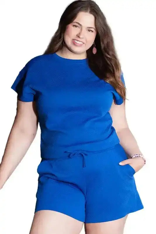 Shorts 2pcs Outfit - Dark Blue Plus Size - Fashionfitz