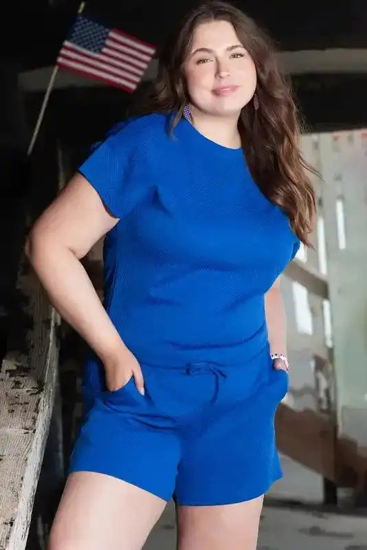 Shorts 2pcs Outfit - Dark Blue Plus Size - Fashionfitz