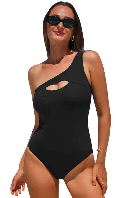 One shoulder hollowed piece swimsuit - swimwear/one