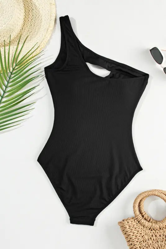 One shoulder hollowed piece swimsuit - swimwear/one