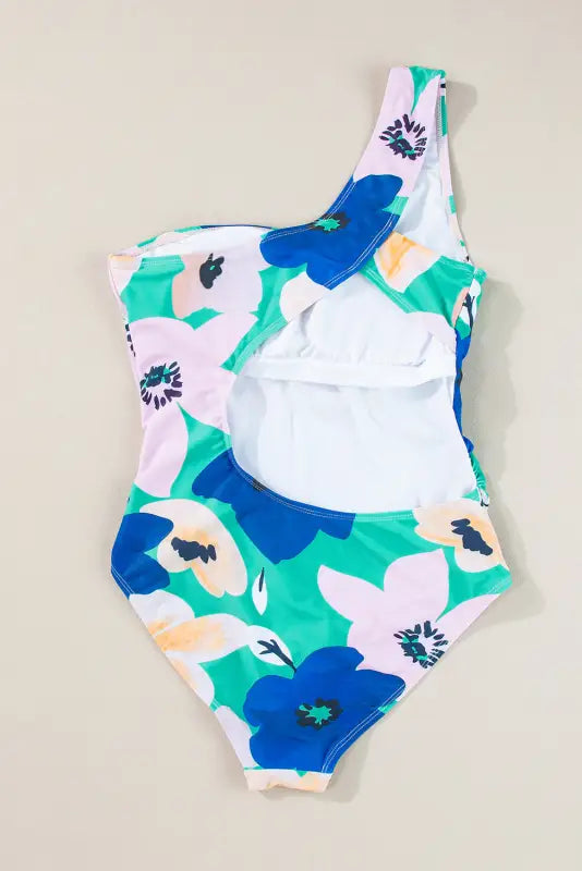 One-shoulder green floral print swimsuit - relax in style with the one shoulder monokini