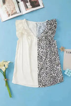 Silky Ruffle Sleeve Blouse- Leopard Print - Fashionfitz