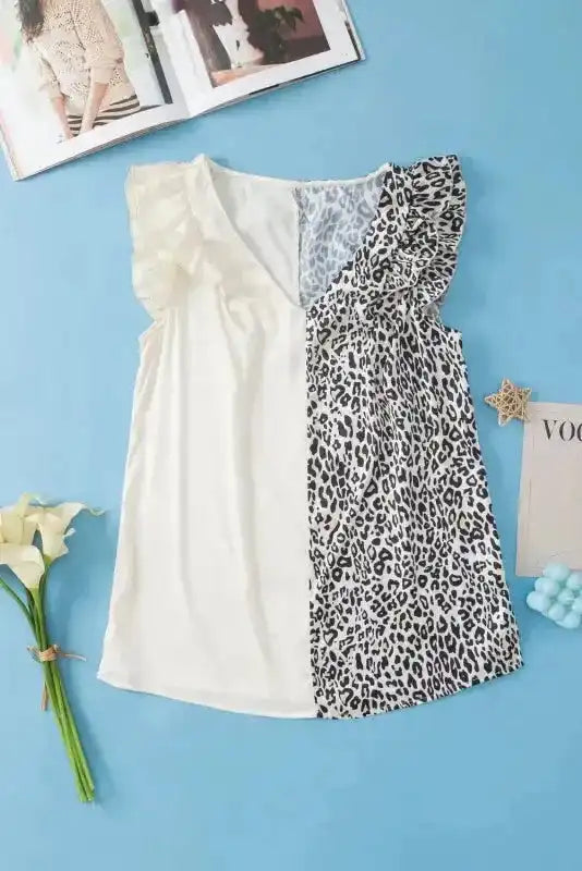 Silky Ruffle Sleeve Blouse- Leopard Print - Fashionfitz