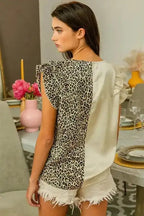 Silky Ruffle Sleeve Blouse- Leopard Print - Fashionfitz