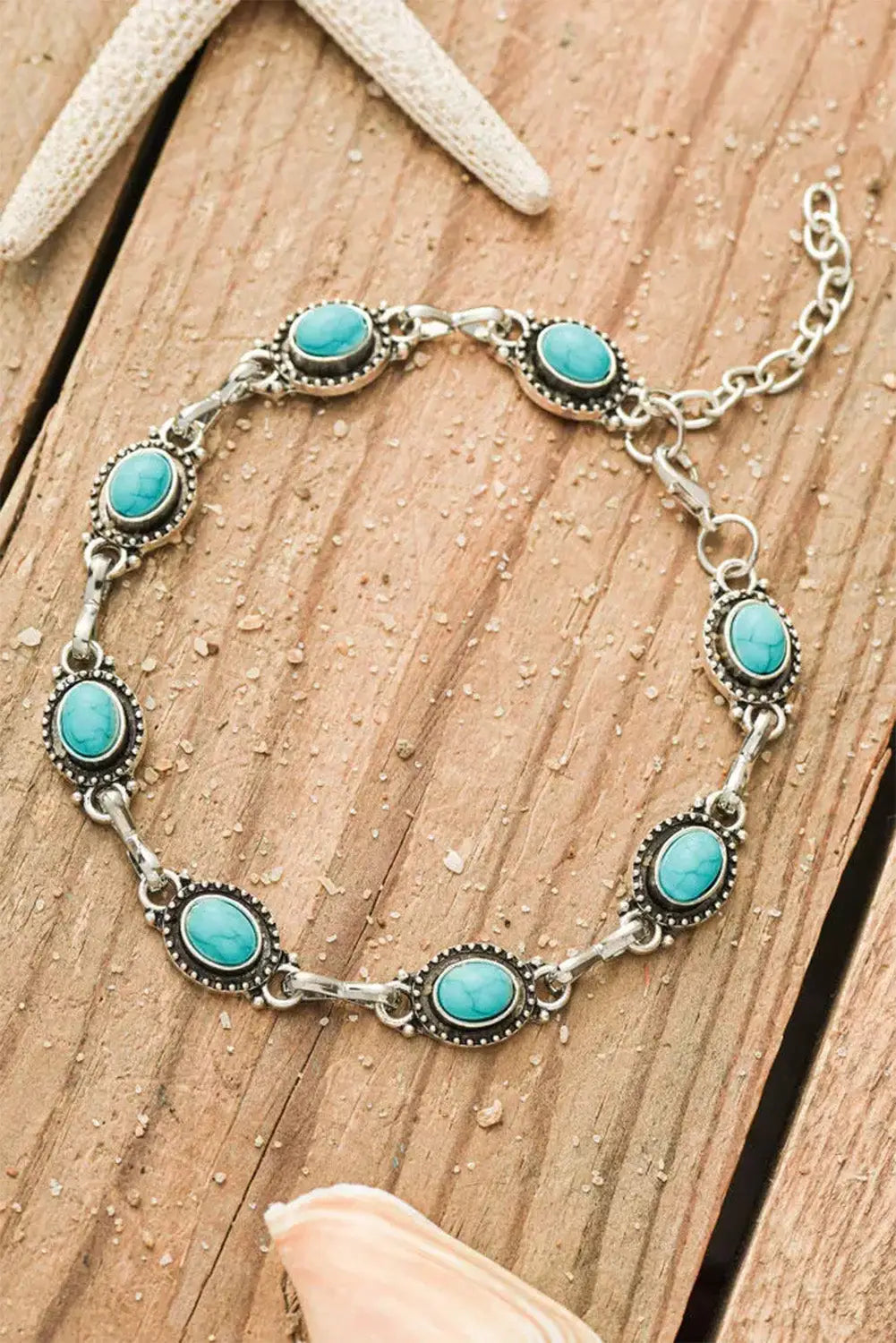 Silver bohemian turquoise casual anklet - one size /