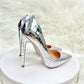 Silver snake skin pattern high heels stiletto shoes - pumps