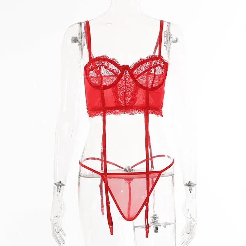 Simple lace hollow out sexy lingerie set - garter sets