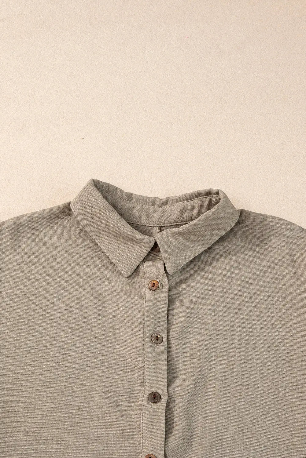 Simply taupe collared half buttons folded short sleeve oversize top - tops