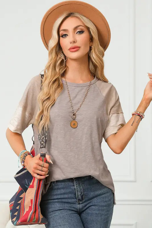 Simply taupe exposed seam loose tee