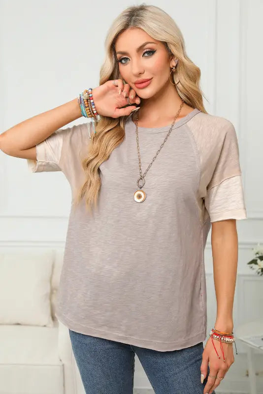 Simply taupe exposed seam loose tee