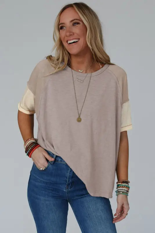 Simply taupe exposed seam loose tee