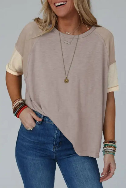 Simply taupe exposed seam loose tee