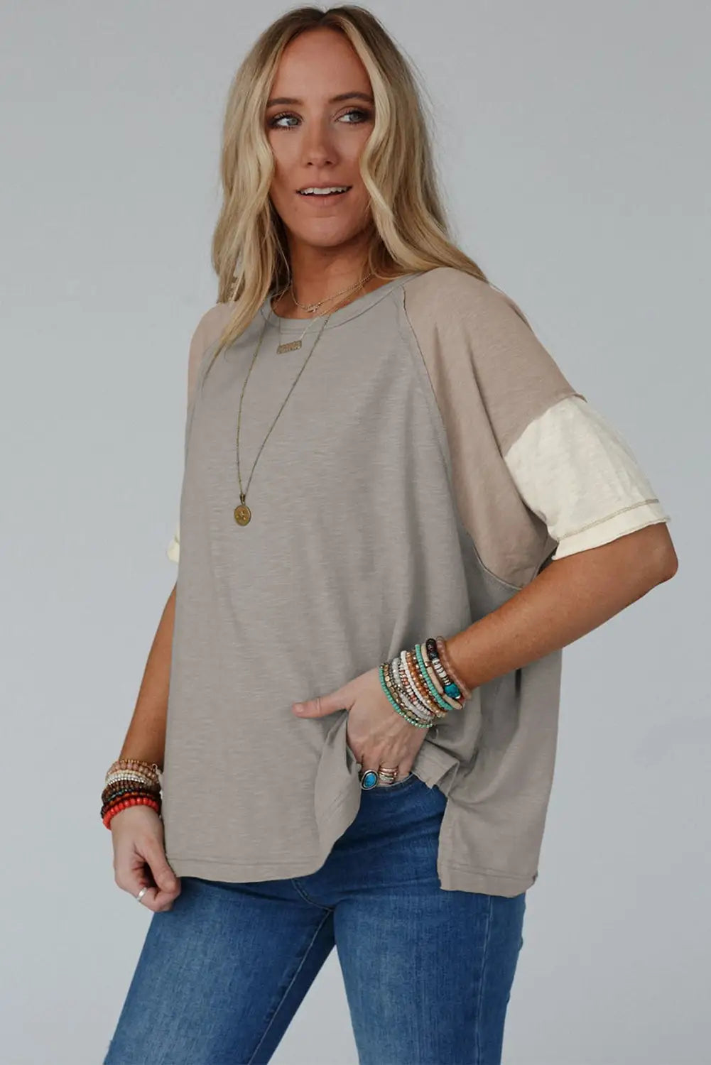 Simply taupe exposed seam loose tee - tops/tops & tees