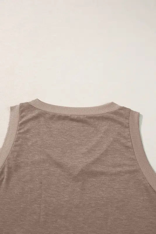 Simply taupe ribbed v neck tank top - tops