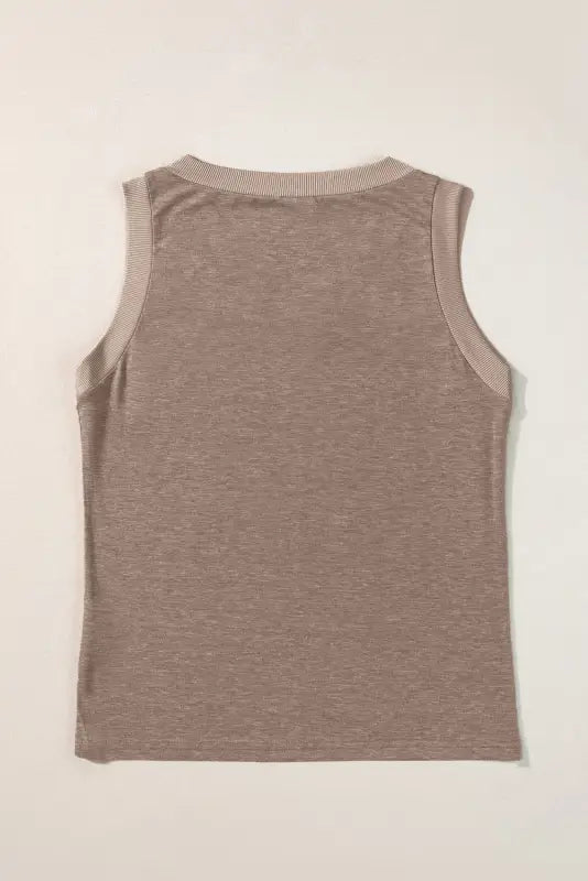 Simply taupe ribbed v neck tank top - tops