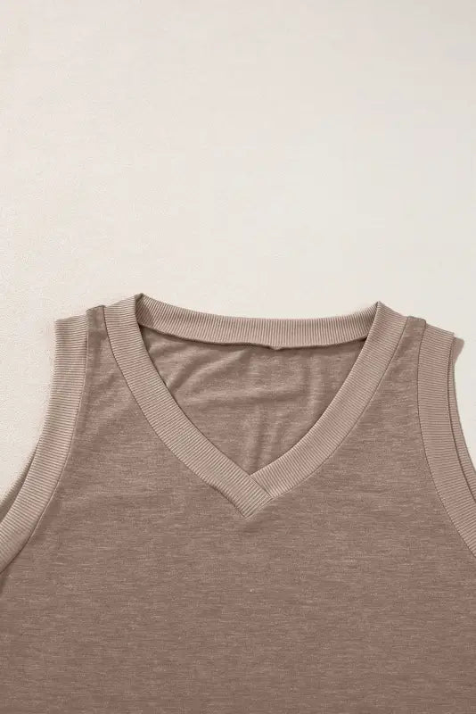 Simply taupe ribbed v neck tank top - tops