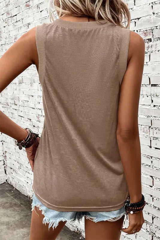 Simply taupe ribbed v neck tank top - tops