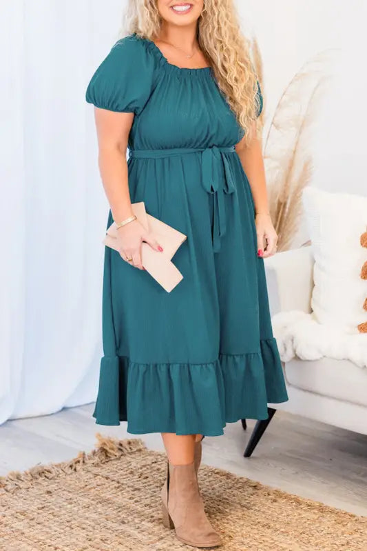 Skobeloff ruffle curvy midi dress